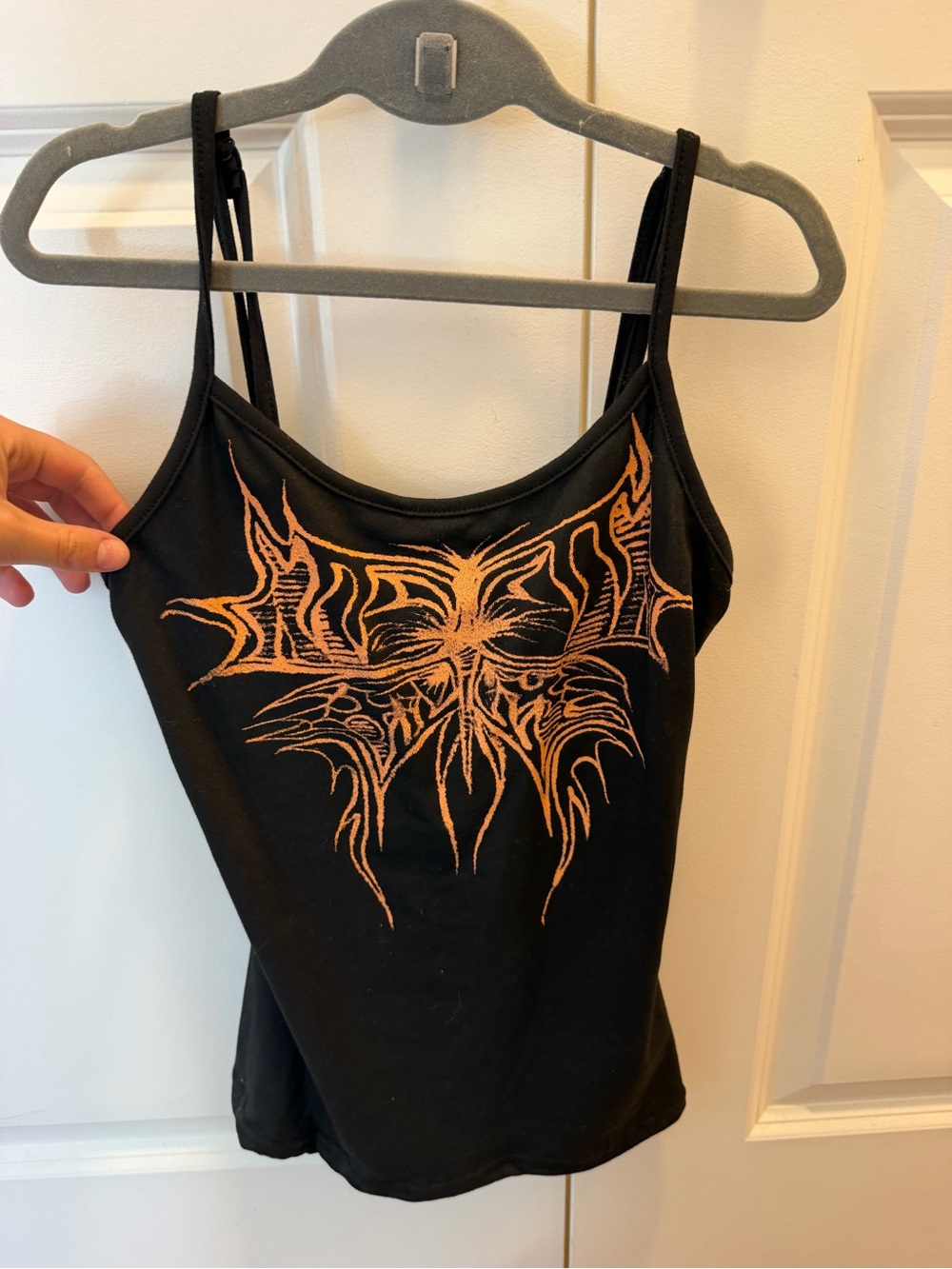 Black Graphic Spaghetti Strap Tank Top - Unbranded